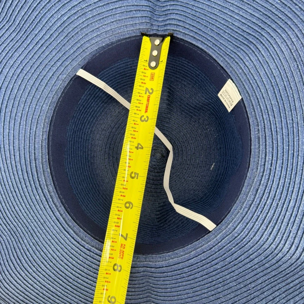 Timeless Basic Sun Hat Women One Size Navy Blue Paper Straw Floppy Wide Brim